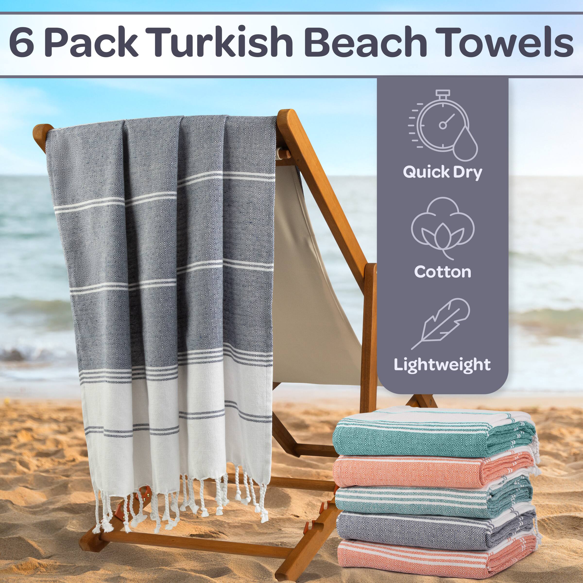 6 Pack Turkish Beach Towels

Quick Dry  
Cotton  
Lightweight