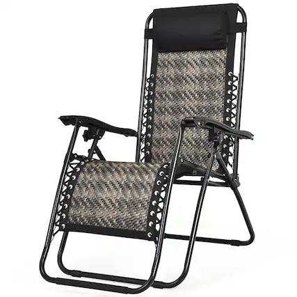 Front. Costway - Costway Patio Rattan Zero Gravity Lounge Chair Folding Recliner W/Headrest - Mix Gray.