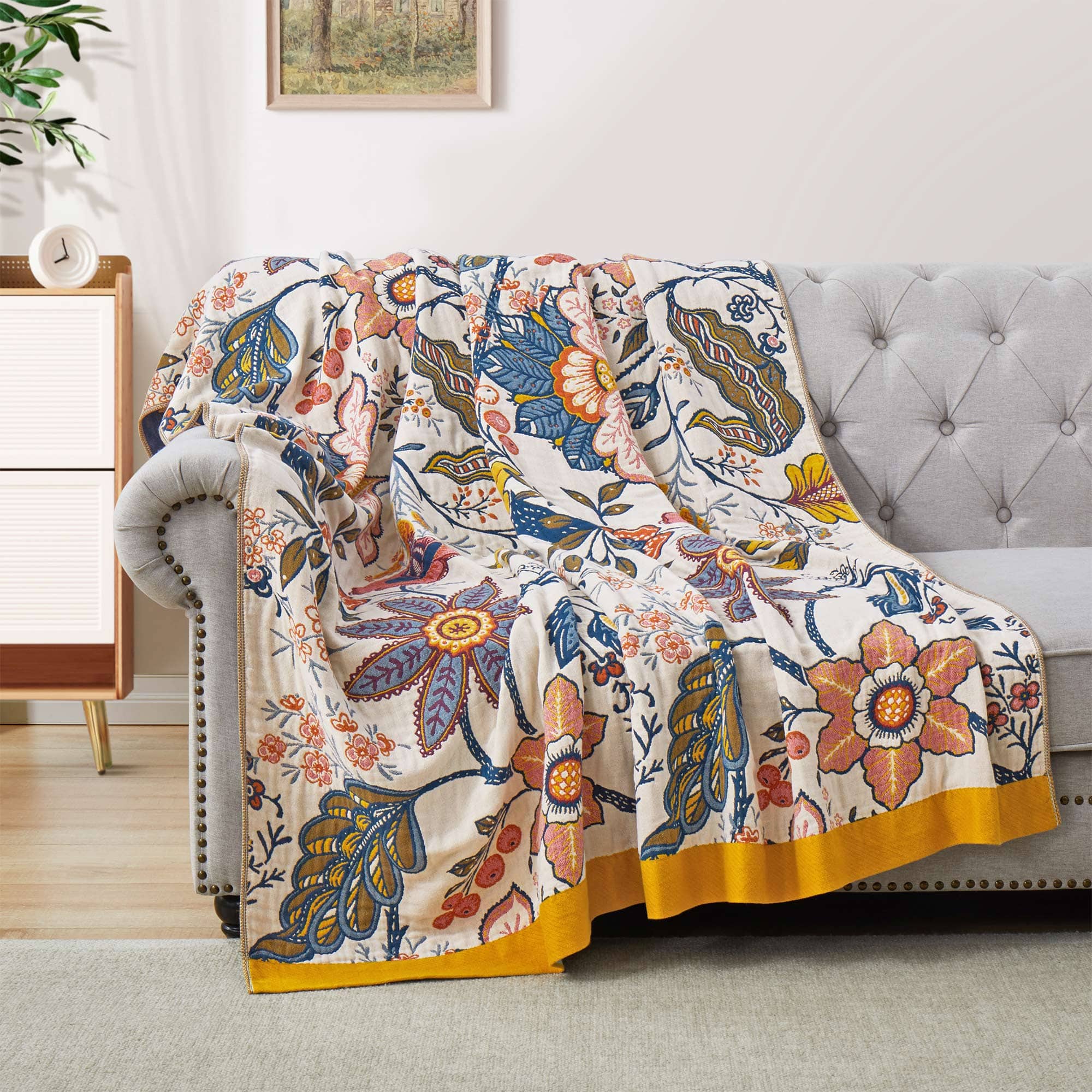 Peace Nest - 100% Cotton Boho Throw Blanket Rustic Home Decor Design, 60x80 inches - Damask