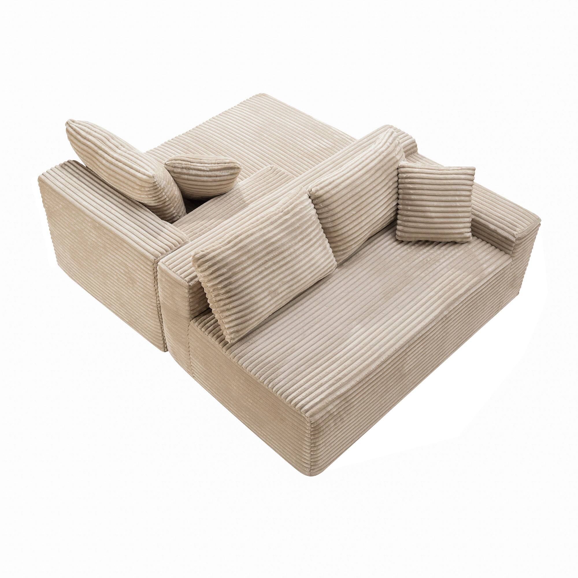 Back. Anysun - 107" Rabbit Hair Modular Cloud L-Shaped Sofa w/ Recliner, Modern Sleeper, Deep Seat, No Assembly Needed - Camel.