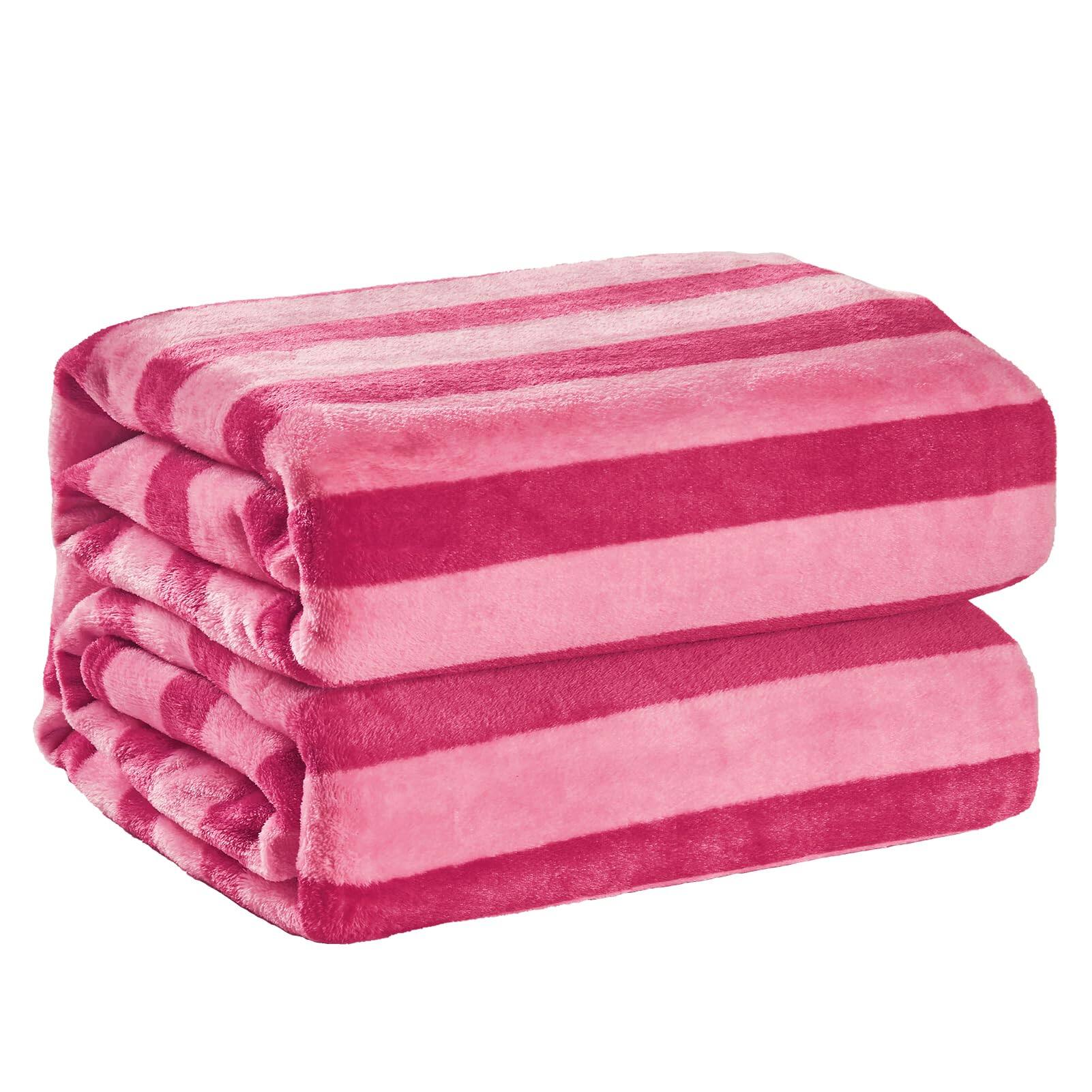 Alt View 2. NICHOLAS KLEIN - Striped Flannel Throw Blanket Soft Cozy For Couch Sofa Or Bed 50"x60" Hot All Season Use - Hot Pink 90"X108".