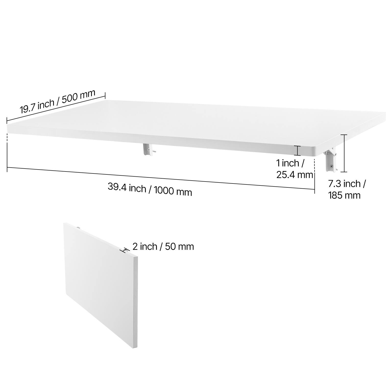 - 19.7 inch / 500 mm
- 39.4 inch / 1000 mm
- 1 inch / 25.4 mm
- 7.3 inch / 185 mm
- 2 inch / 50 mm