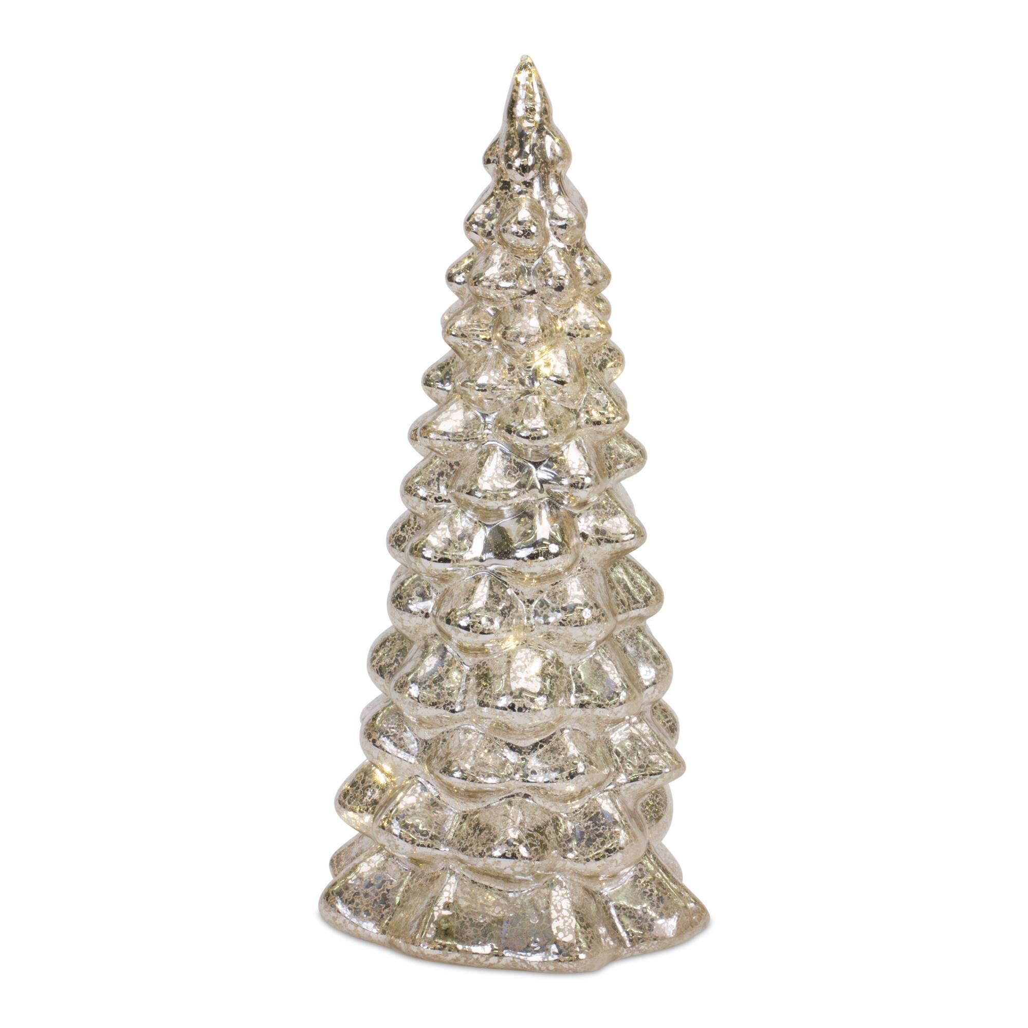 Alt View 2. BreeBe - LED Lighted Mercury Glass Holiday Tree Decor (Set of 4) - Silver, Gold.