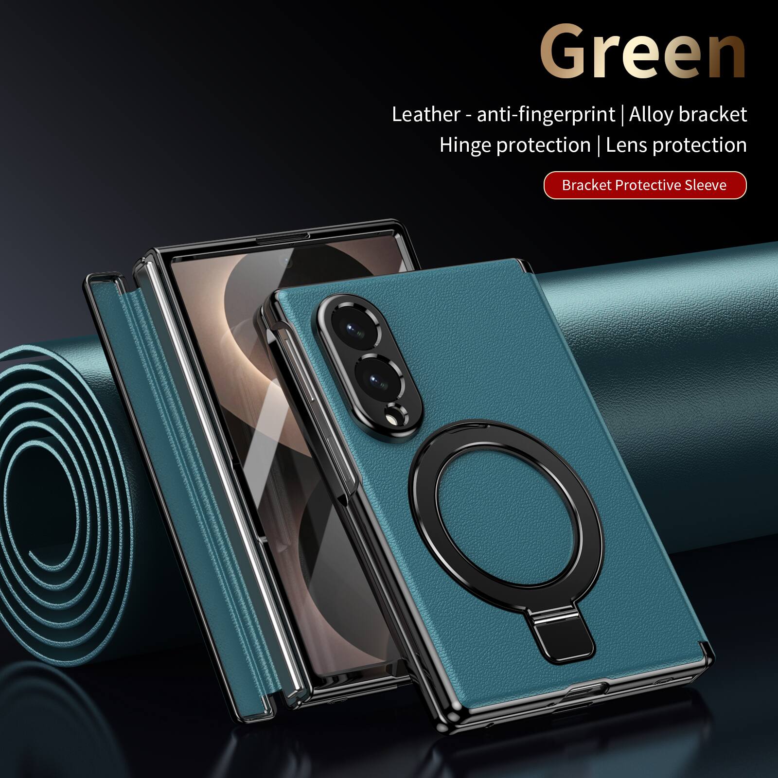 Green Leather - anti-fingerprint | Alloy bracket Hinge protection | Lens protection | Bracket Protective Sleeve
