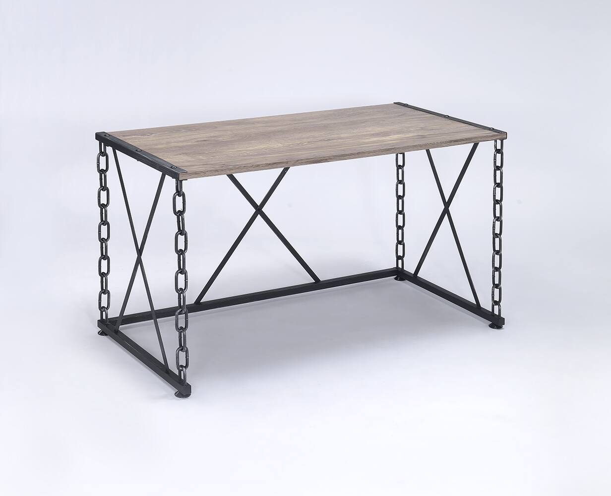 Back. TinyHomie - Jodie Rustic Oak and Antique Black Finish Writing Desk - Black and Oak.
