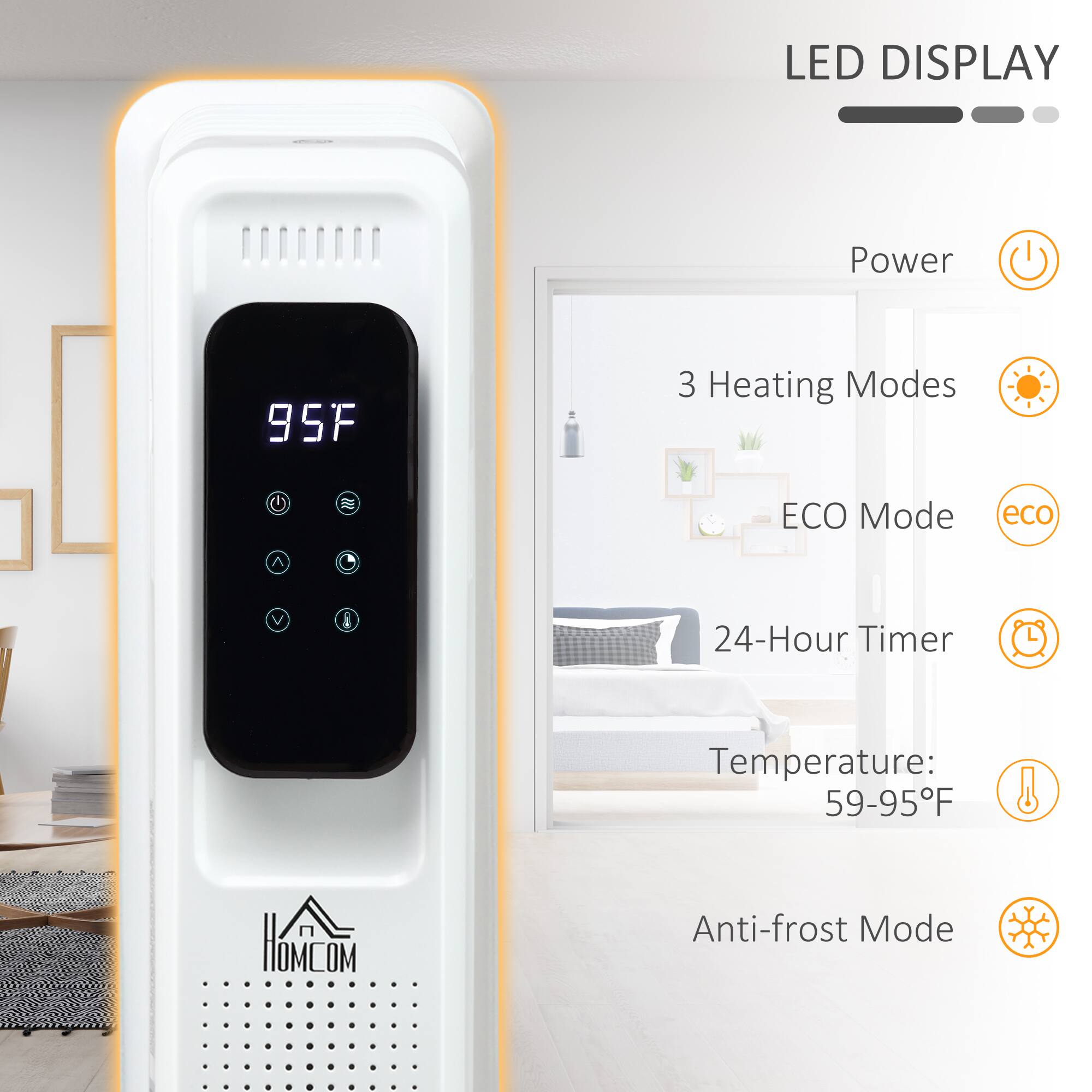Alt View 1. Tiramisubest - 24.75" Electric Space Heater, Freestanding 161 Sq. Ft. Heater with 3 Modes, Timer, and Remote, 1500 W, White - White.