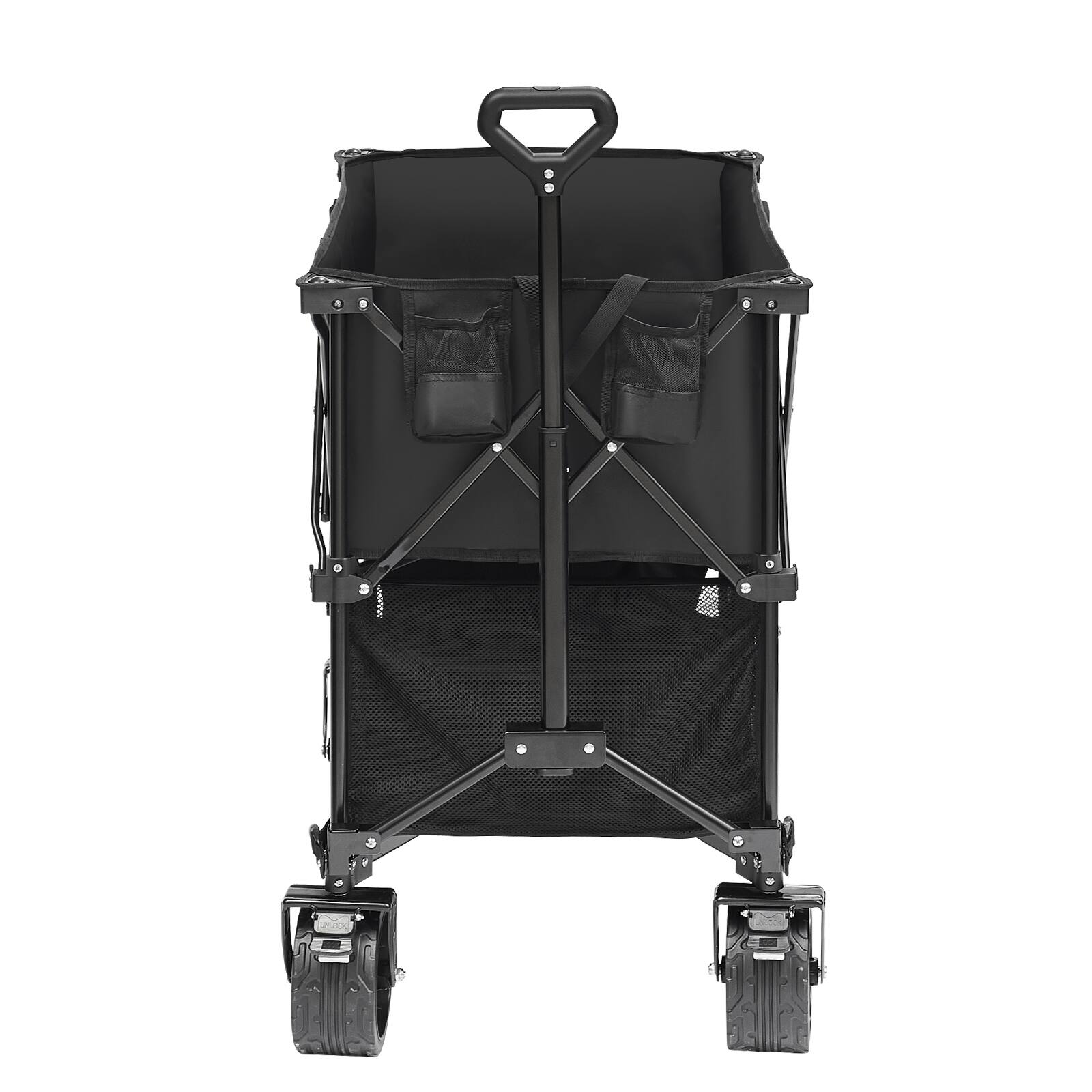 Alt View 5. VEVOR - Foldable Double Decker Wagon, 400L Collapsible Wagon Cart with All-Terrain Wheels, Heavy Duty Folding Wagon Cart - Black.