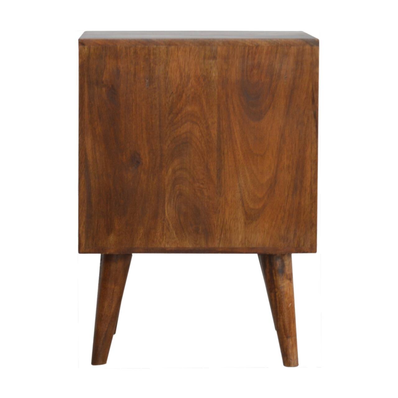 Alt View 5. Artisan Furniture - Artisan Furniture Solid Wood Chestnut Cube Carved Nightstand, 2 Drawers, Nordic Legs, Dark Brown - Chestnut.