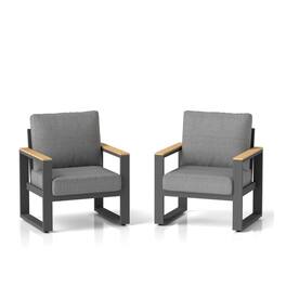 Mondawe - Set of 2 26.6" Aluminum Patio Armchairs with Cushions - Black+Grey