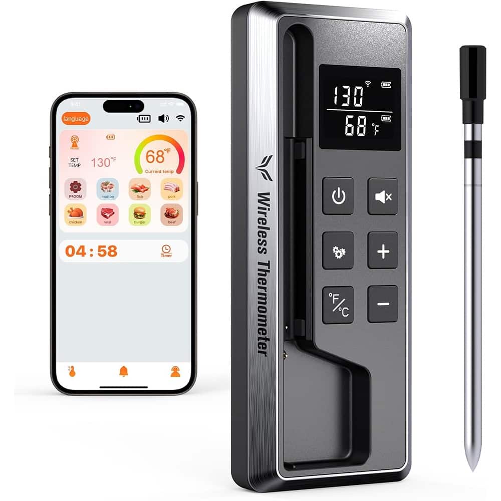PARKER SLATER - Wireless Meat Thermometer | 800FT Bluetooth, iOS/Android App, Remote Monitoring