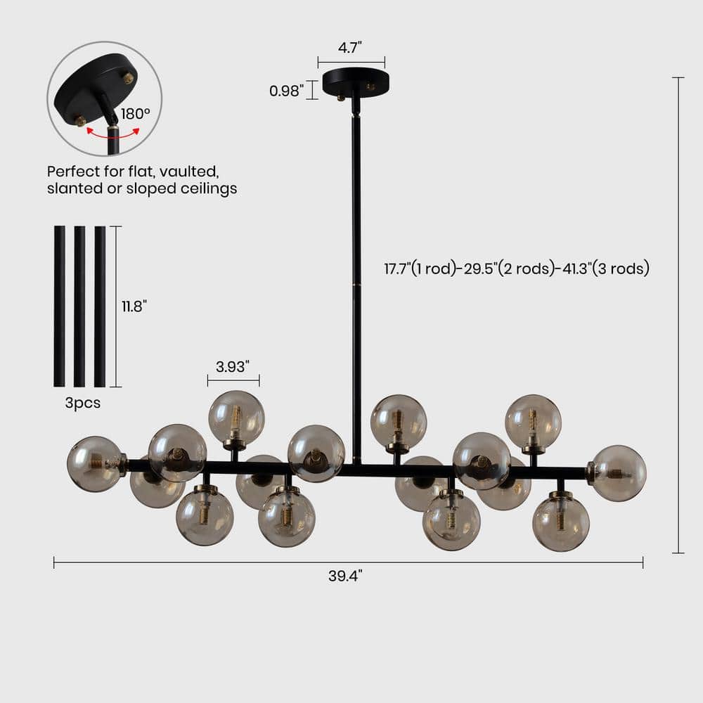 4.7"  
0.98"  
Perfect for flat, vaulted, slanted or sloped ceilings  

17.7" (1 rod) - 29.5" (2 rods) - 41.3" (3 rods)  

11.8"  
3.93"  
3pcs  
39.4"