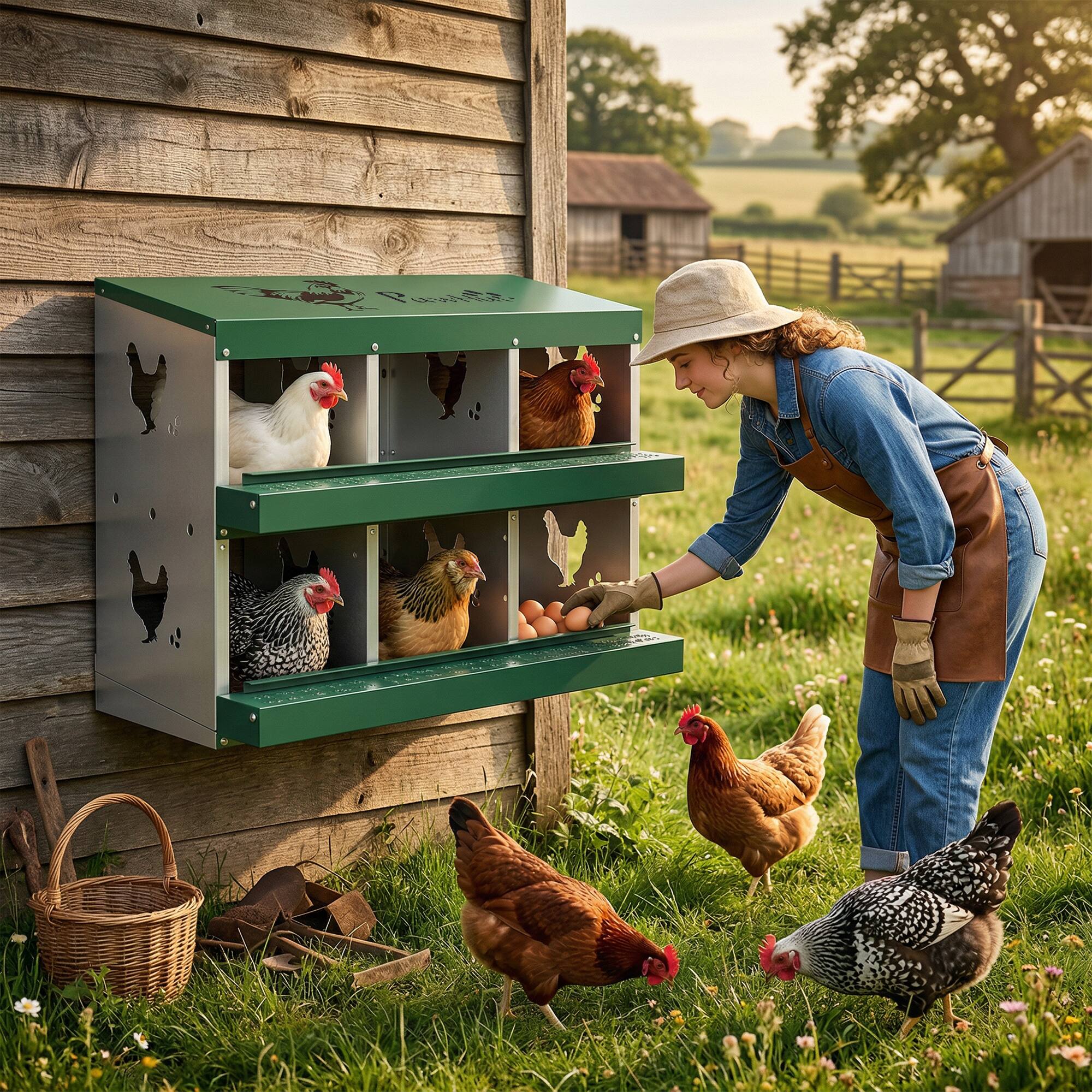 Alt View 1. Pawhut - Nesting Boxes, 6 Compartment Steel Nesting Boxes for Chickens - Silver.