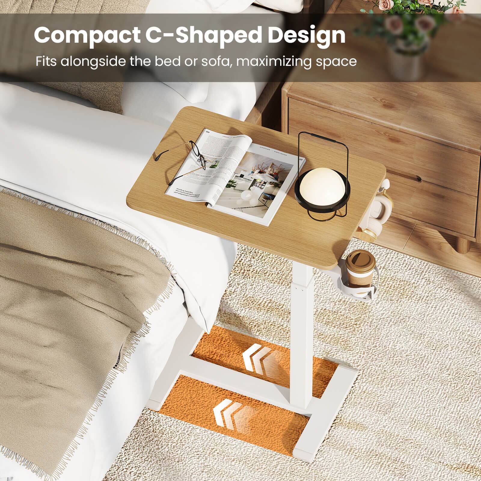 Compact C-Shaped Design  
Fits alongside the bed or sofa, maximizing space