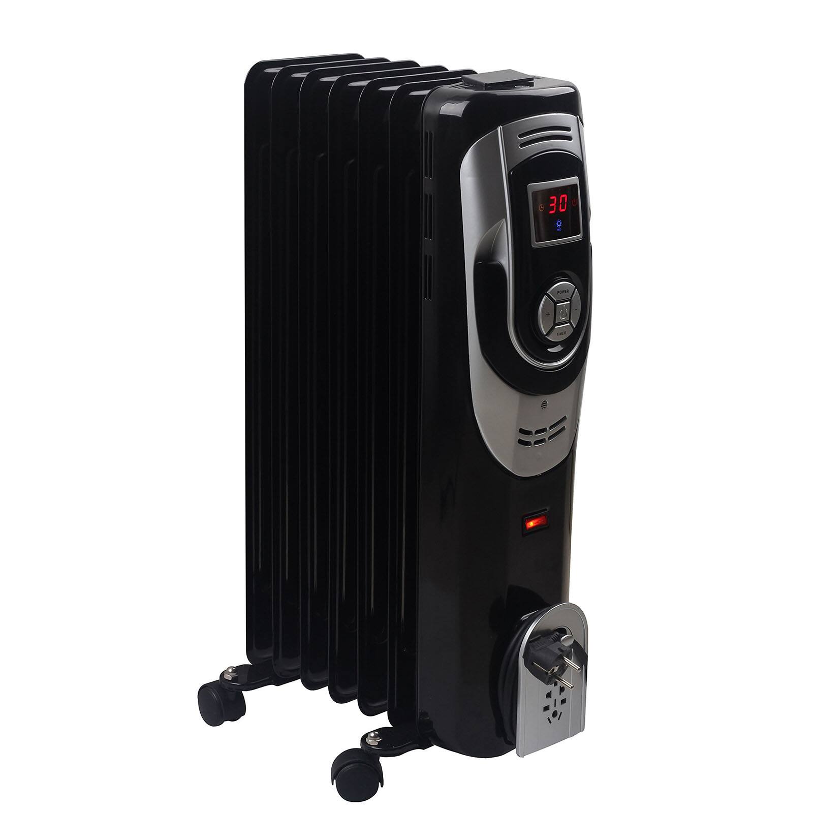 Optimus - Digital 7 Fins Oil Filled Radiator Heater with Timer - Black