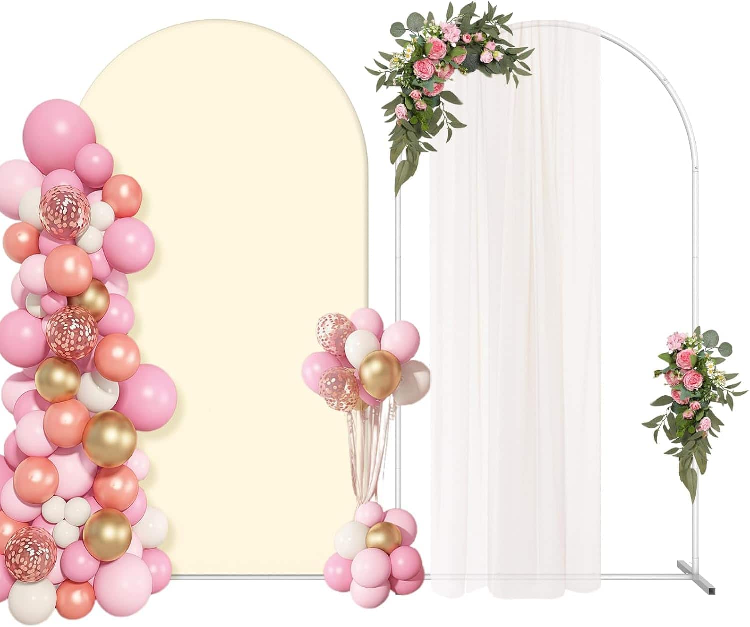 Oumilen - 7.3Ft Metal Wedding Arch Backdrop Stand with Arch Cover