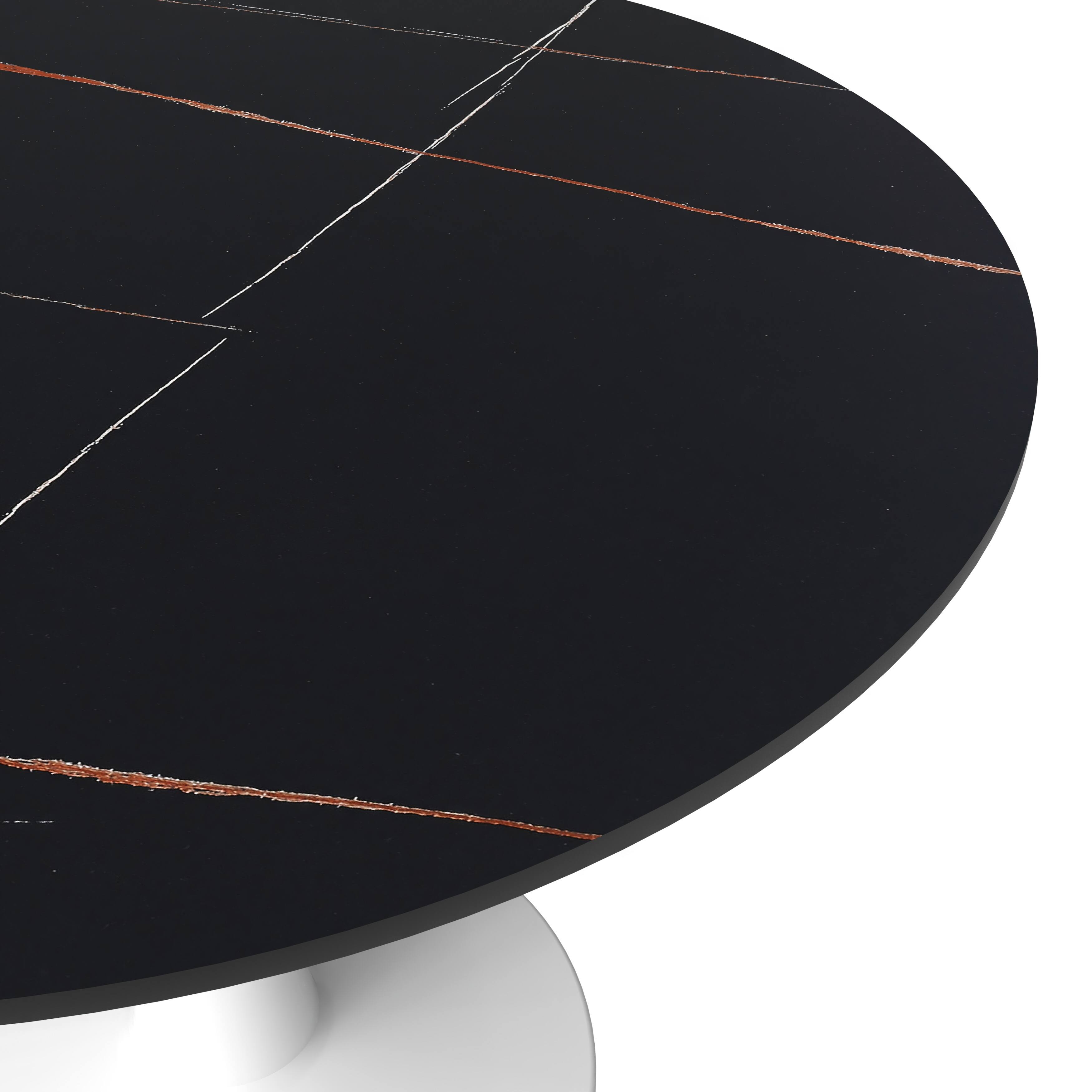 Alt View 5. LeisureMod - Bristol Round Dining Table, Modern MDF/Sintered Stone Top & Scratch-Resistant Steel Base Kitchen Table - Stone - Black.
