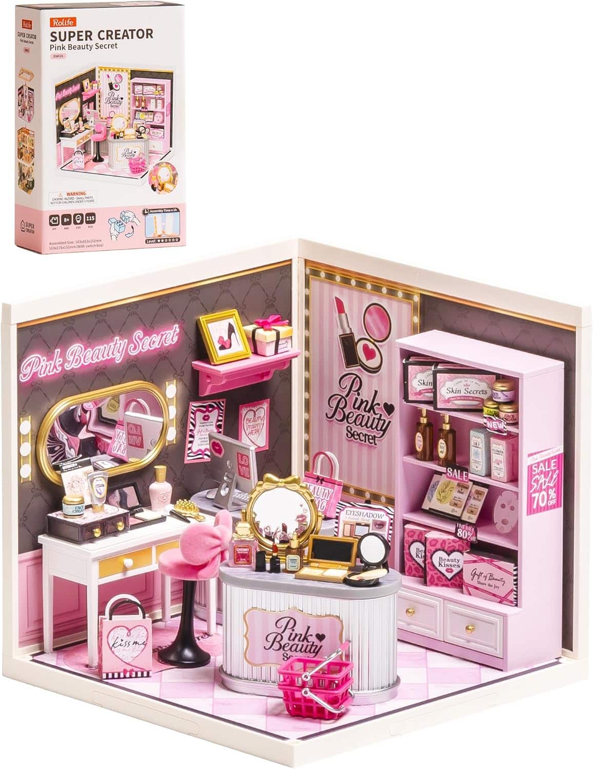 Robotime - Rolife Super Creator Pink Beauty Secret DIY Miniature House Kit - No Glue Plastic Click-Assembly Dollhouse - Brown price history on PriceWatchPro