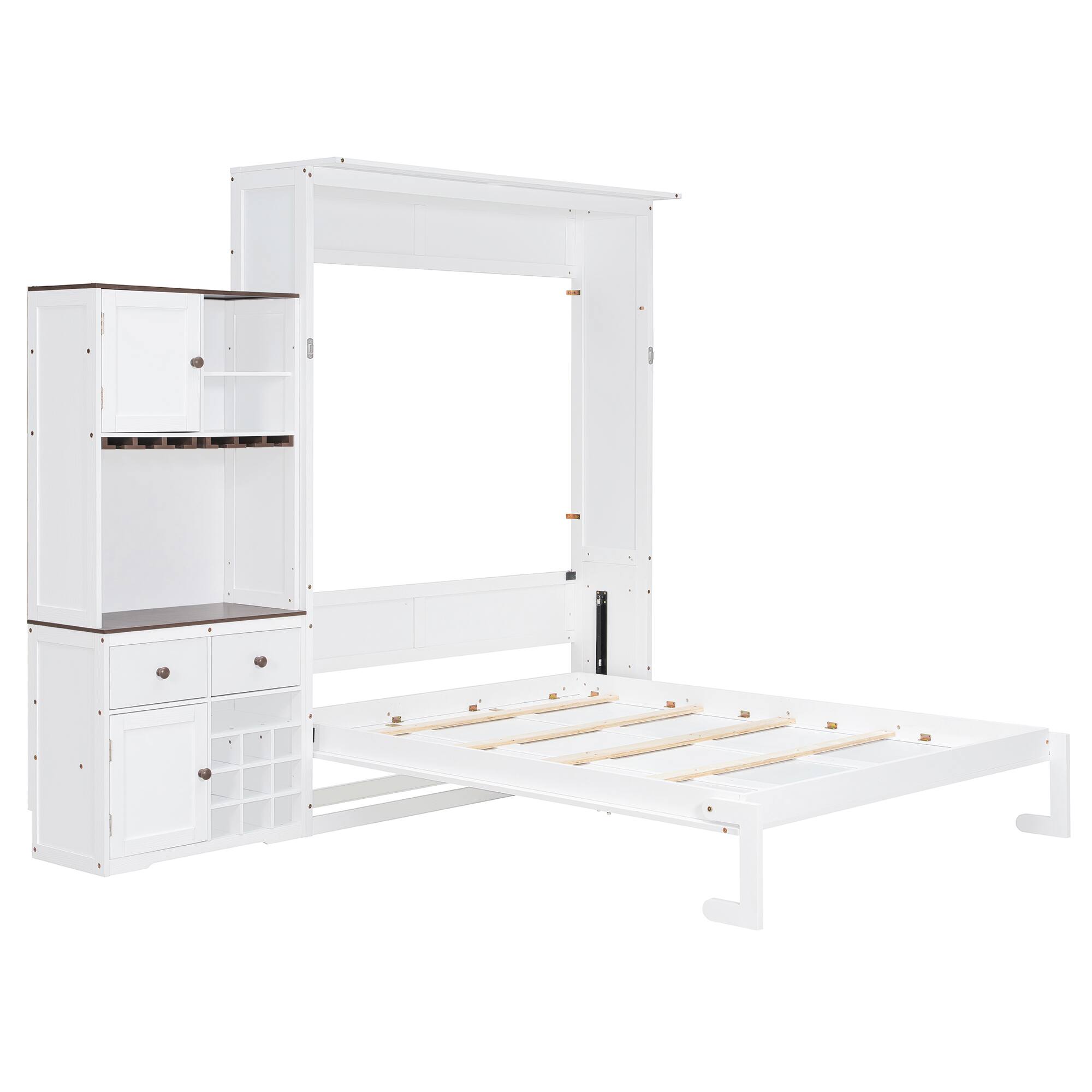 Back. Anysun - Queen Size Murphy Bed with Storage Cabinet, Wine Rack, Glass Holder, Drawers and Multi-Color LED Strip - White.