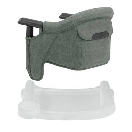 Front. JETRANSPORT - Fast Table Chair - Black + Dining Tray Portable High For & Up To 37 Lbs Fits Tables 0.8'' 3.5'' Thick Compact - Pine Green Melange Chair with tray.