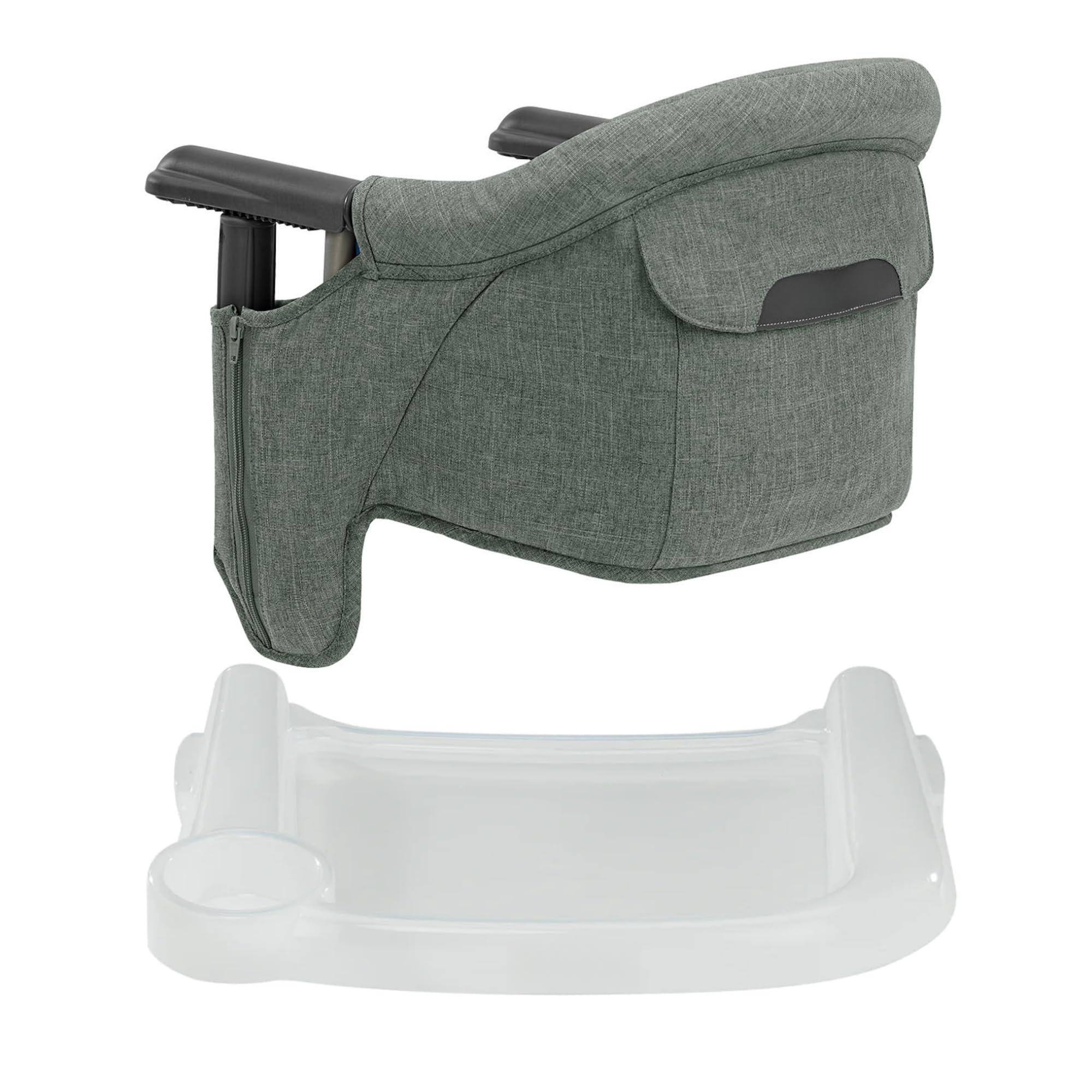 Front. JETRANSPORT - Fast Table Chair - Black + Dining Tray Portable High For & Up To 37 Lbs Fits Tables 0.8'' 3.5'' Thick Compact - Pine Green Melange Chair with tray.