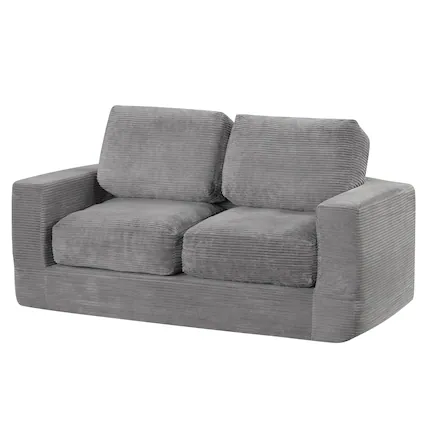 Front. Costway - Costway Floor Couch, Loveseat Foam Sofa with Removable Corduroy Cover, Back & Seat Cushions - Gray.