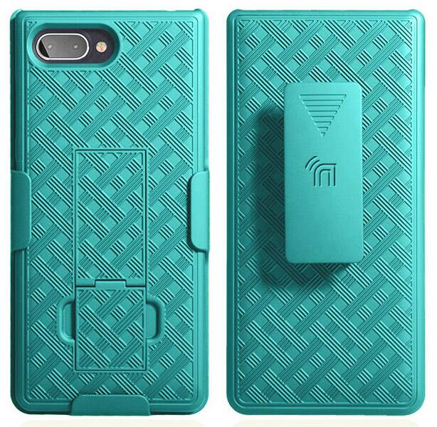 Alt View 3. Nakedcellphone - Case with Stand and Belt Clip Holster for BlackBerry Key2 LE - Teal.