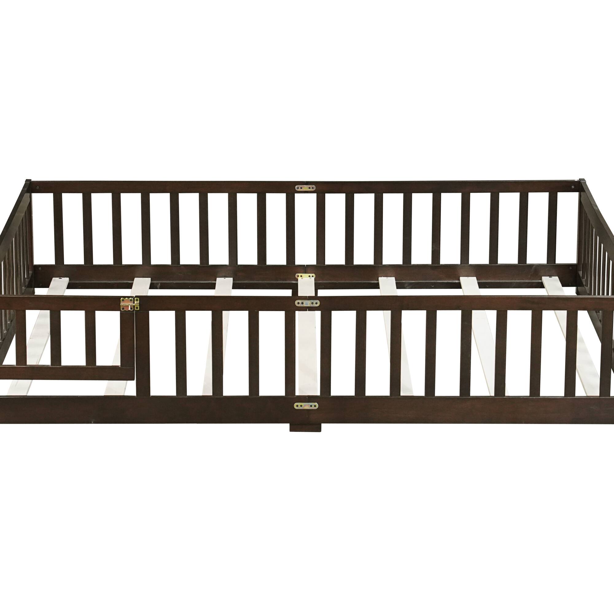 Alt View 9. GOODSILO - Queen Size Low-Profile Platform Bed with Safety Guardrails and Entry Door for Secure Sleeping Space - Espresso.