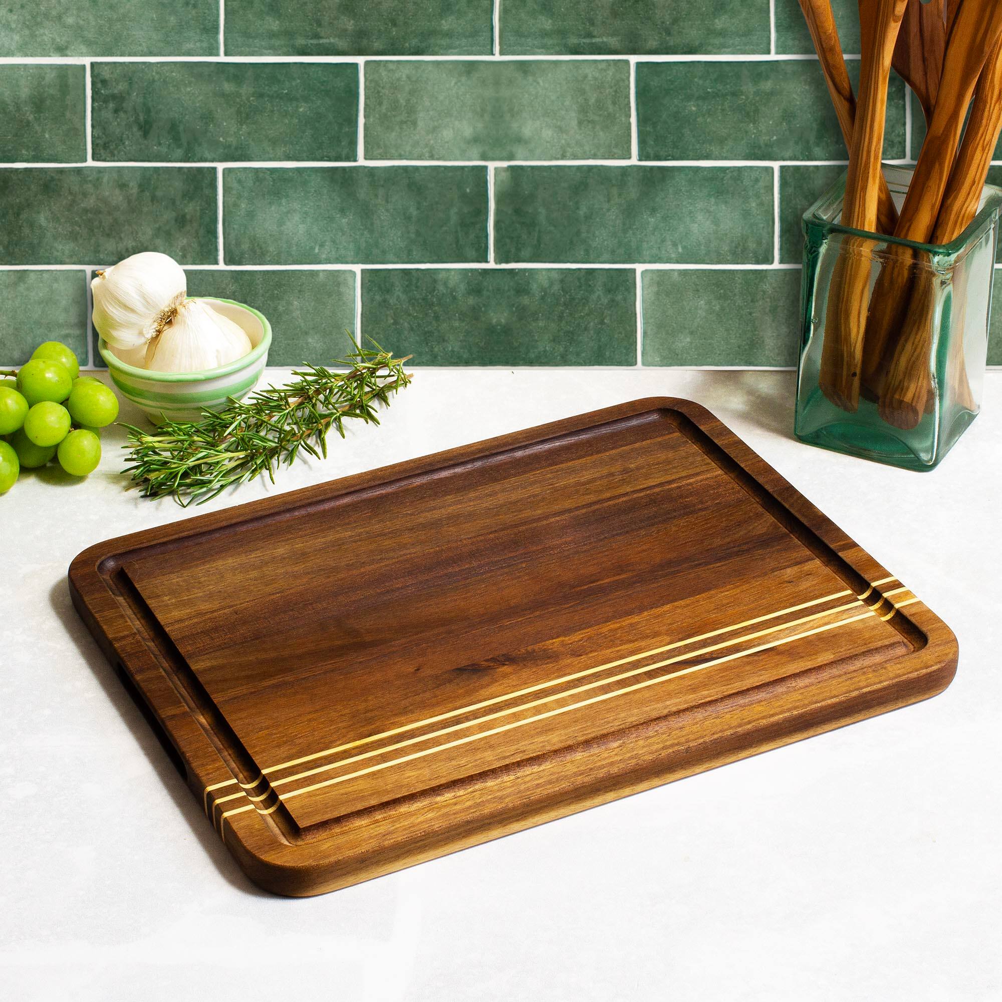 Alt View 2. Rock & Branch - Acacia Wood Pinstripe Cutting Board, 14" x 11".