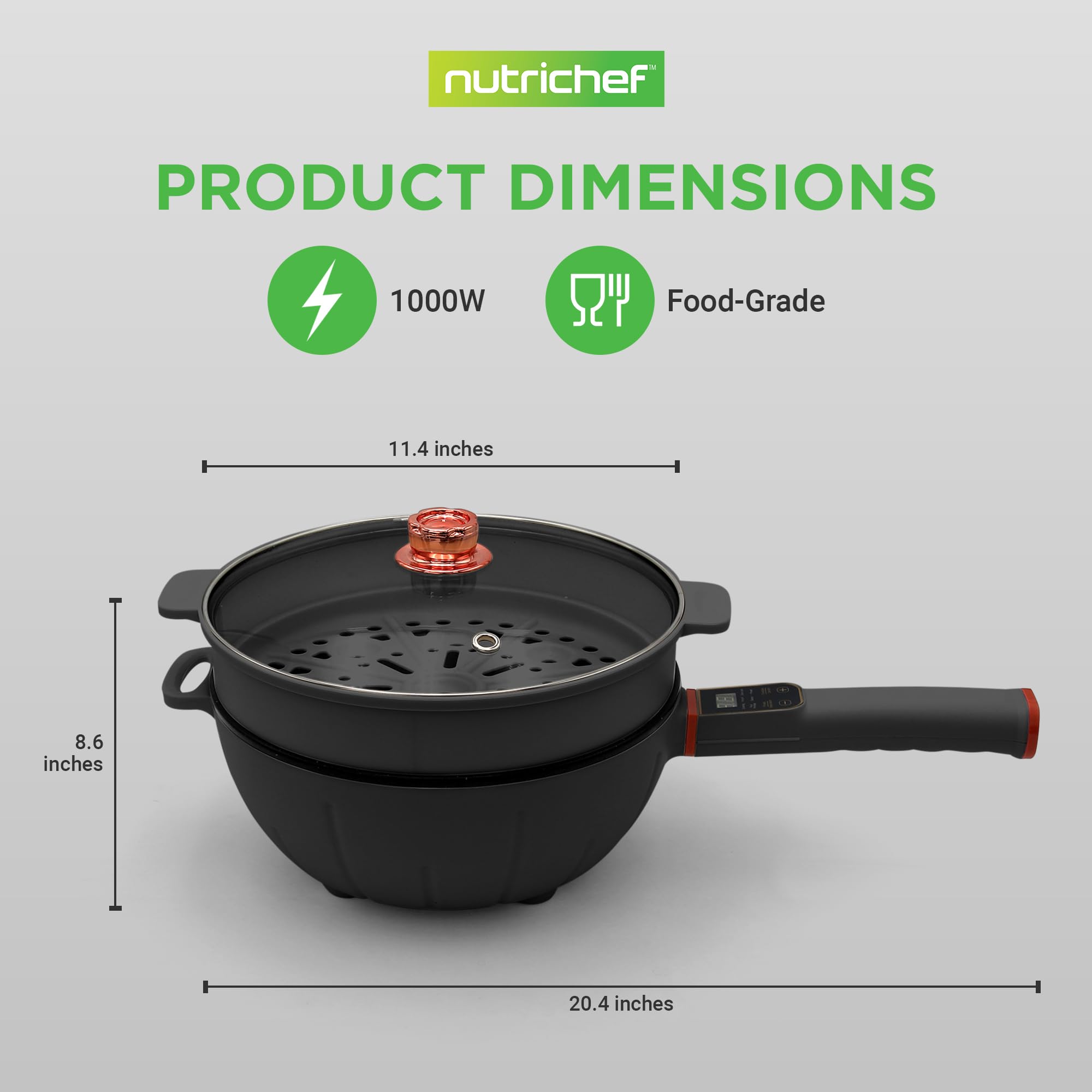 nutrichef PRODUCT DIMENSIONS 1000W Food-Grade 11.4 inches 8.6 inches 20.4 inches