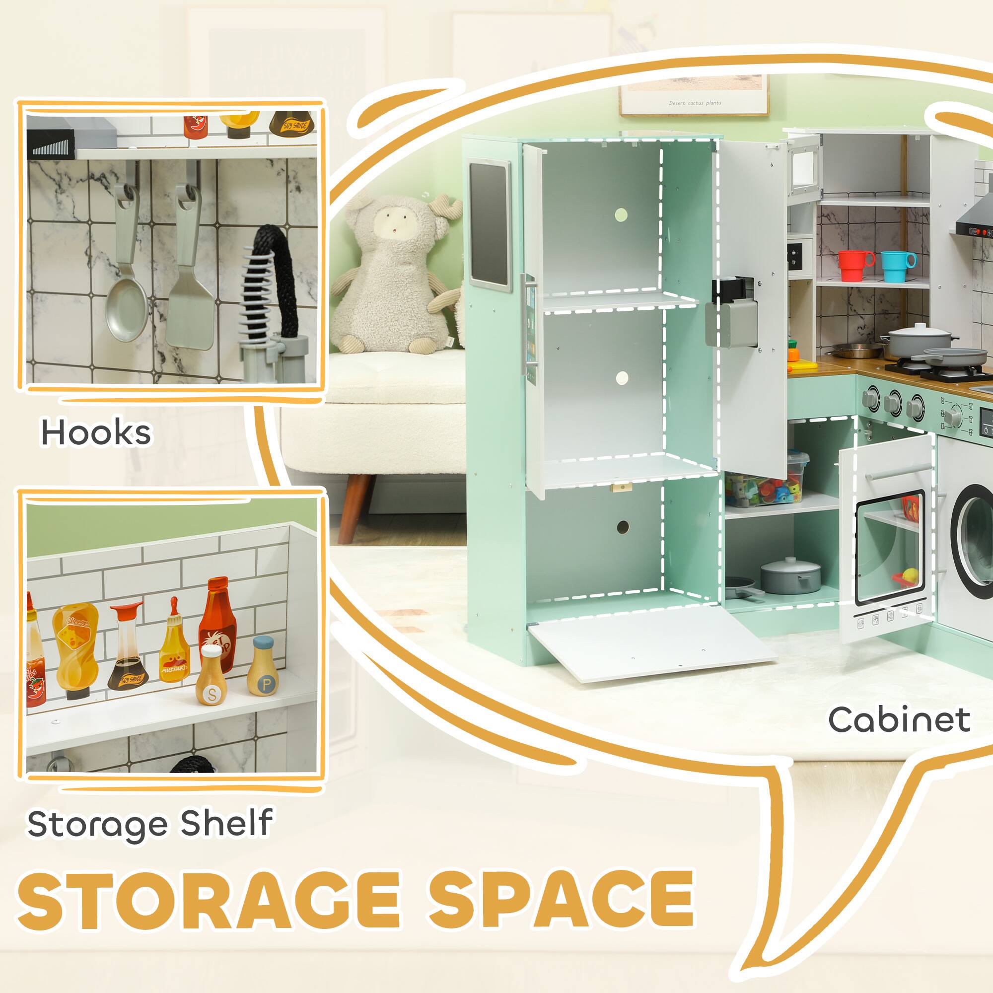 Hooks  
Storage Shelf  
Cabinet  
STORAGE SPACE