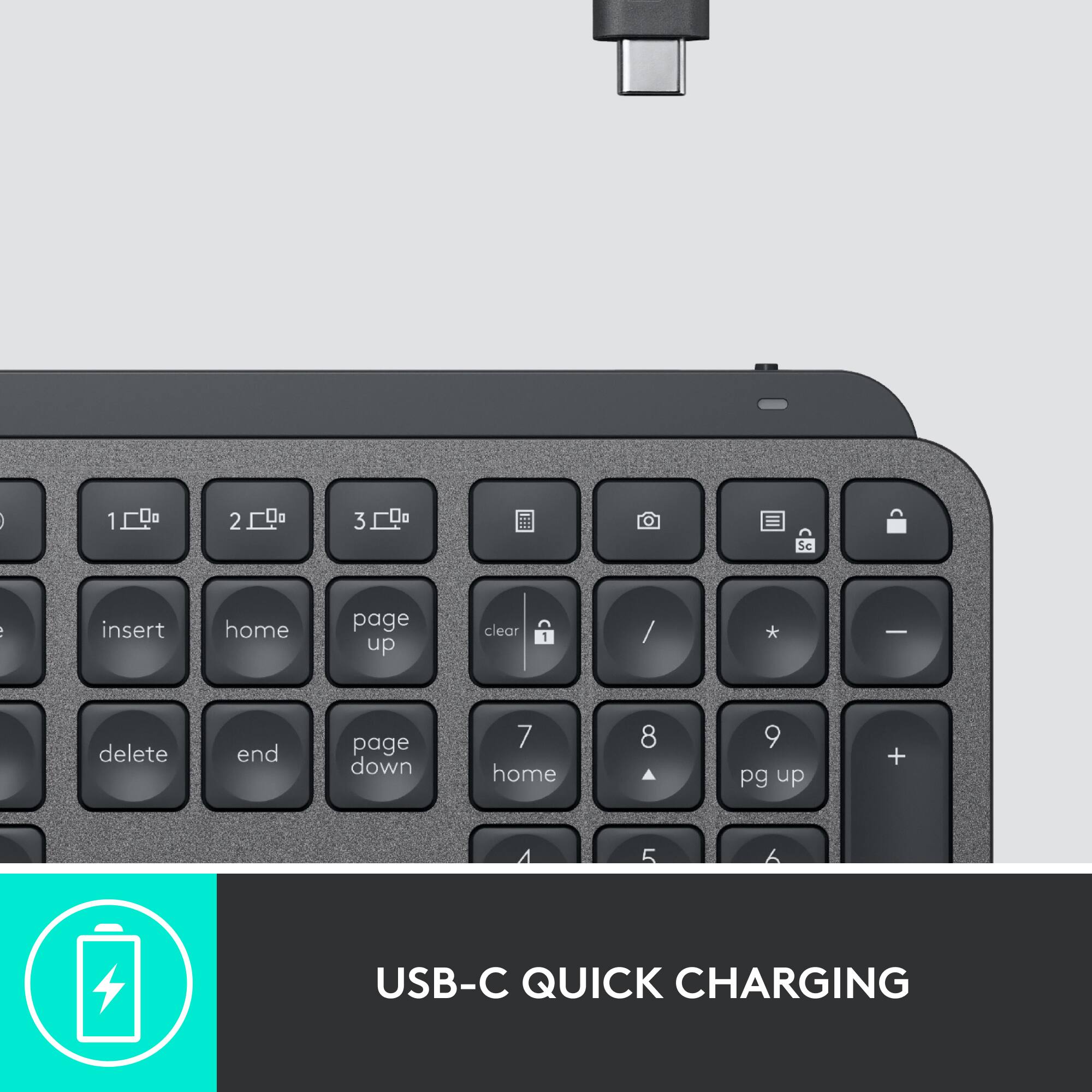 1 2 3 insert home page up clear delete end page down 7 home 8 9 pg up USB-C QUICK CHARGING