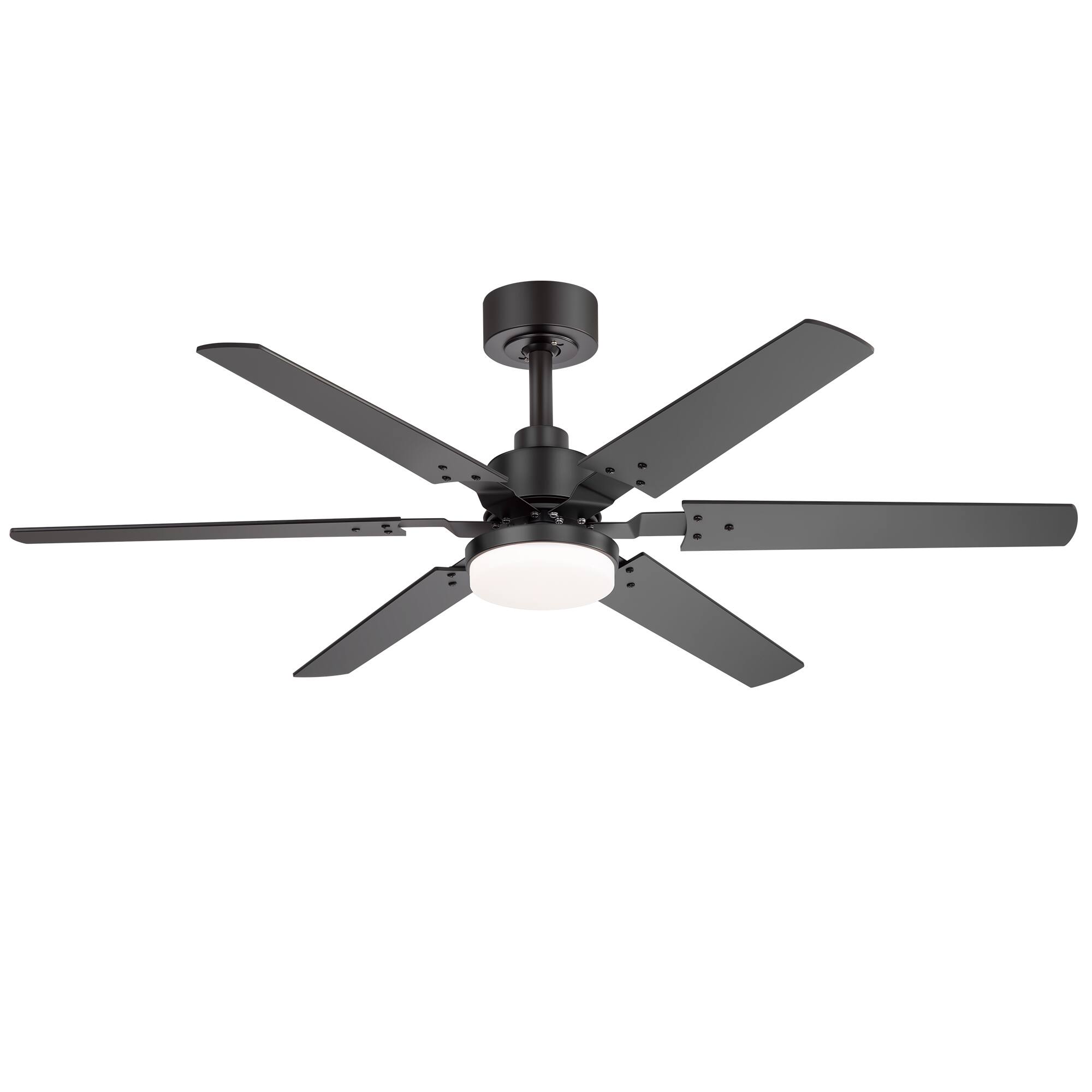 Angle. Breezary - 46" 2-Pack Ceiling Fan with Integrated Light, 6 Plywood Blades, DC Motor, 6-Speed Remote, Timer with Memory - Matte Black and Dark Walnut Color.