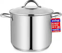Bakken- Swiss - Bakken-Swiss Deluxe 20-Quart Stainless Steel Stockpot w/Tempered Glass See-Through Lid - Simmering Delicious Soups Stews - Silver