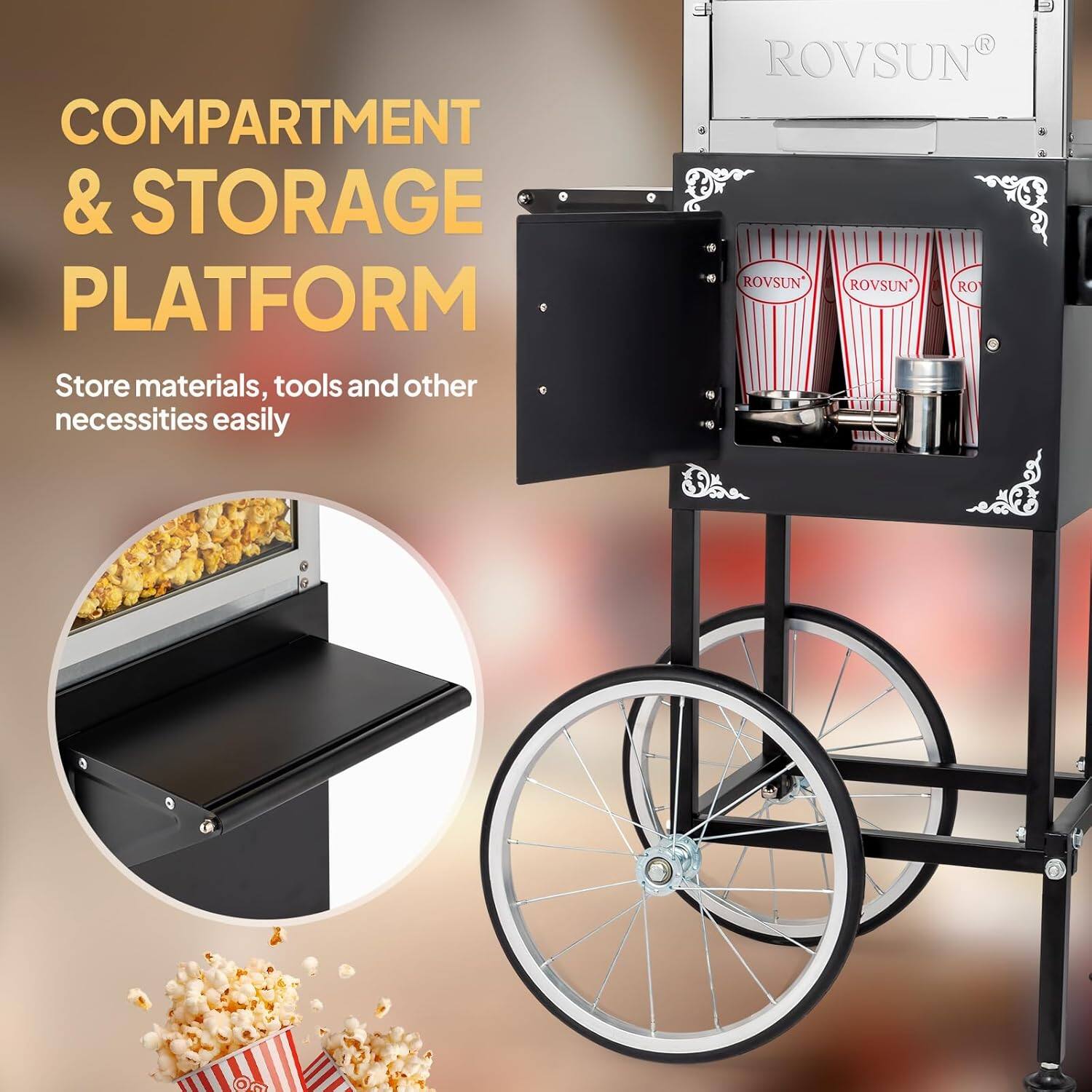 COMPARTMENT & STORAGE PLATFORM  
Store materials, tools and other necessities easily  

ROVSUN  
ROVSUN  
ROVSUN  
RO