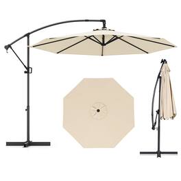 Gymax - 10 FT Patio Offset Umbrella w/ X-shaped Base Infinite Tile & 360° Rotation - Beige