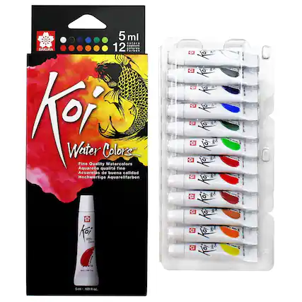 5 ml colors couleurs SAKURA 12 colores Farben Writer Aquarelle Fine Quality qualit Colors Watercolors fine Acuarelas de buena calidad Hochwertige Aquarellfarben Koi With Colories 19 Carmine SALE 183 1g
Koi Water Colors
Fine Quality Watercolors
Aquarelle qualité fine
Acuarelas de buena calidad
Hochwertige Aquarellfarben
5 ml / 169 fl oz.