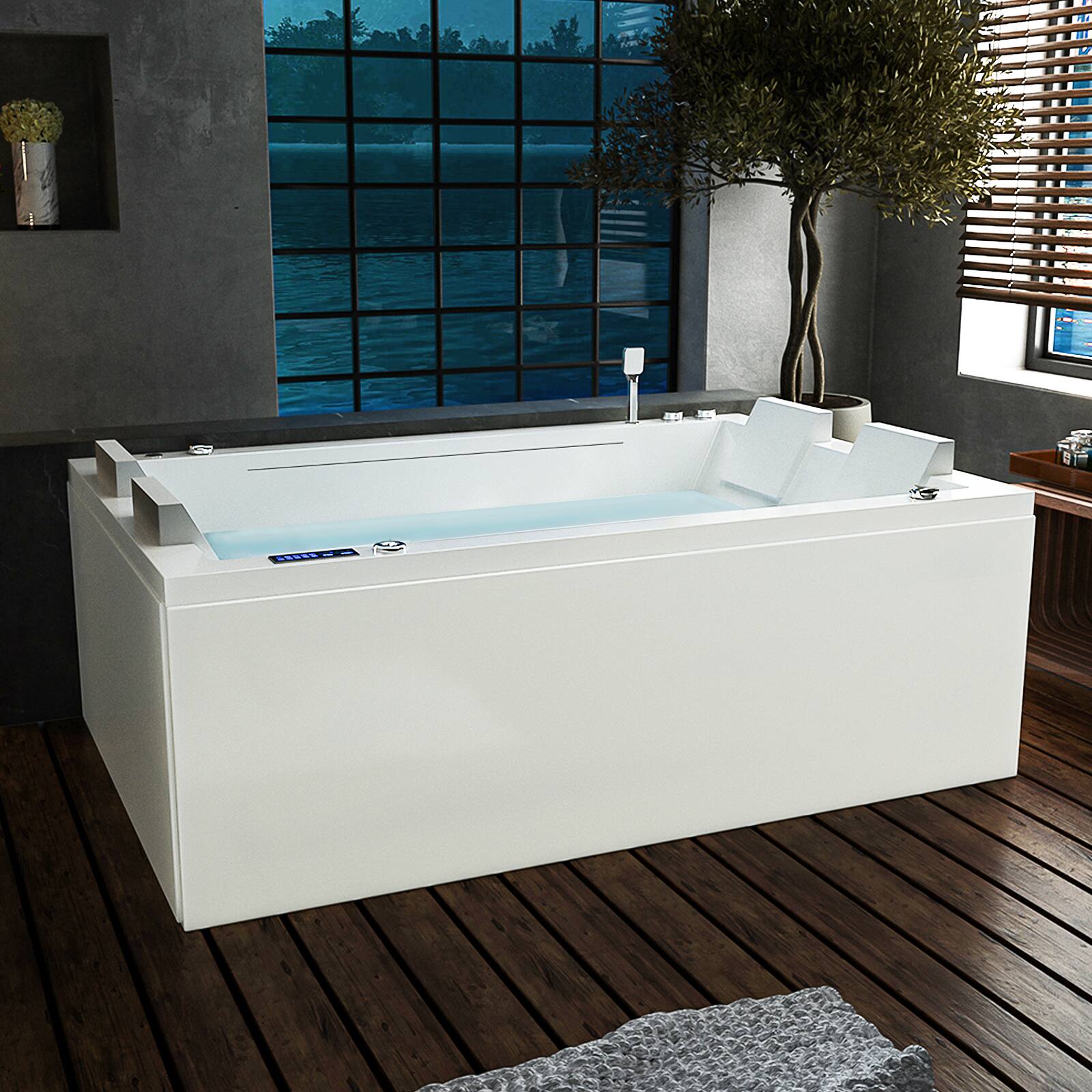 Left. Empava - 71 in. x 47 in. Freestanding Whirlpool and Air Combination Bathtub SPA Tub with Center Drain - Ozone Filtration in White - White.