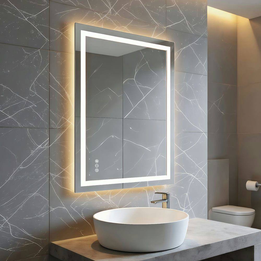 Alt View 6. Kadyn - 28x36 Inch Vertical Frameless Rectangle LED Bathroom Mirror for Wall Mount.