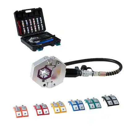 Front. VEVOR - Hydraulic Hose Crimper, Hydra-Krimp AC Hose Crimper Kit with 7 Dies Snap-On, Hydraulic A/C Hoses Crimping Tool - Blue+Black.