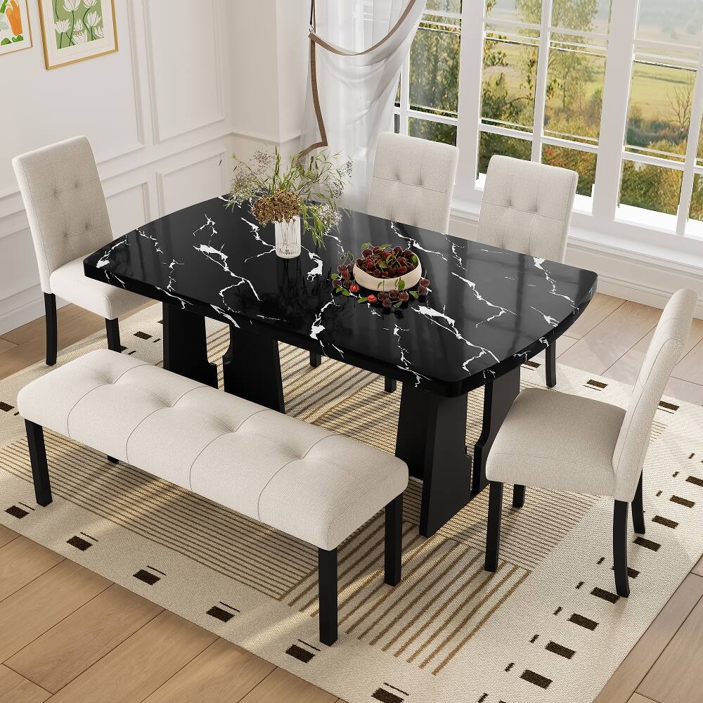 Alt View 7. Ropilly - Ropilly Tufted Dining Bench, Farmhouse Upholstered Entryway Bench with Black Rubber Wood Legs, Forty Seven Inch, Beige - Beige.