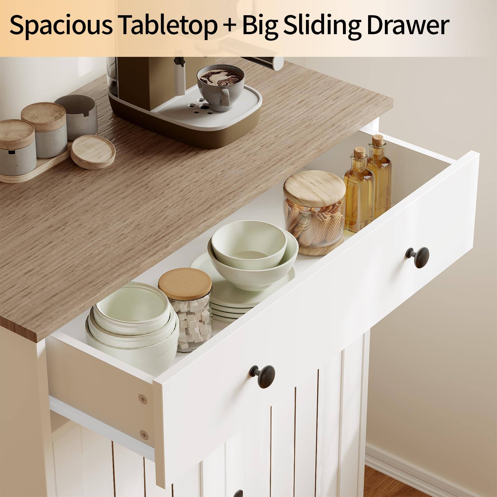 Spacious Tabletop + Big Sliding Drawer