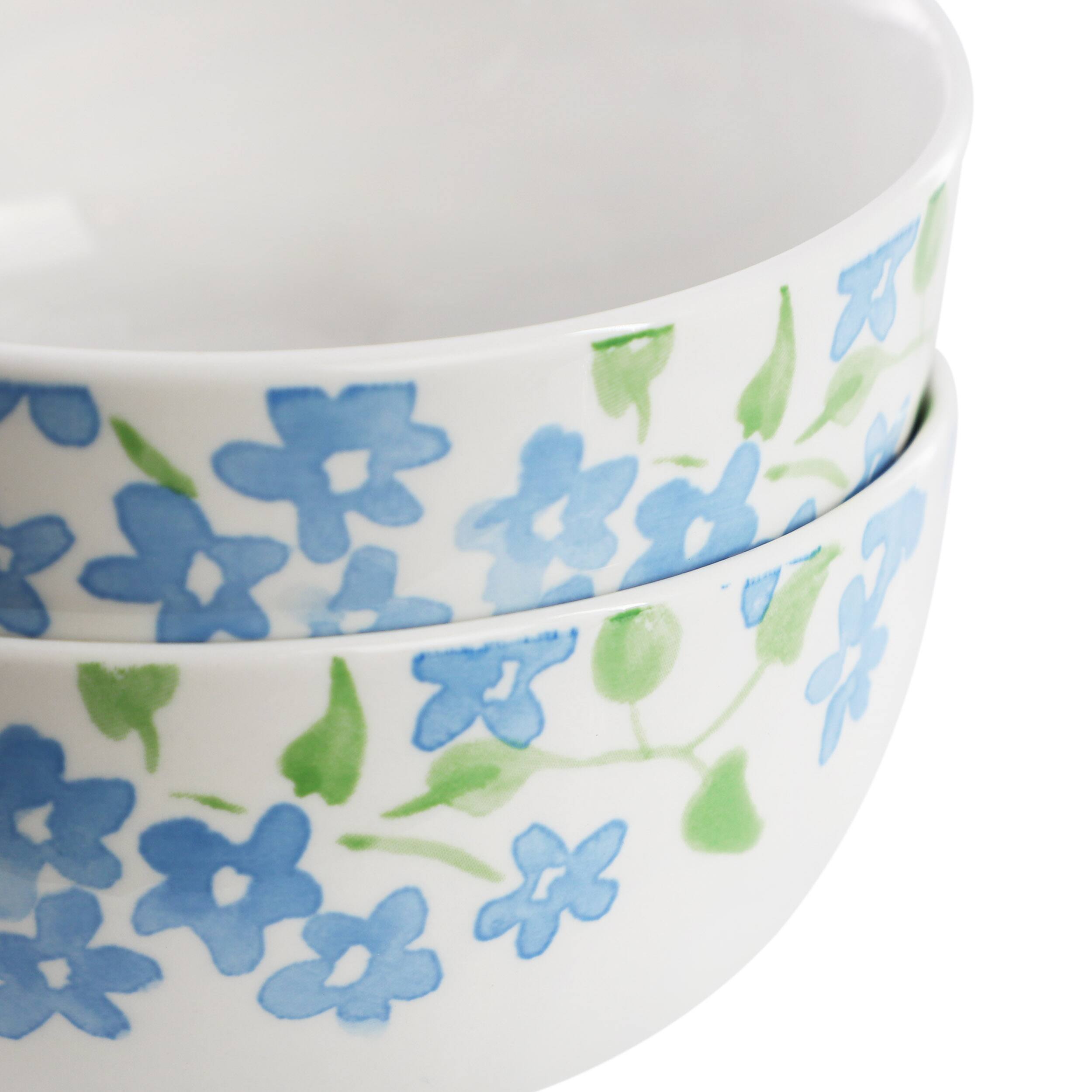 Left. Gibson - Gibson Home Garden Aisle 2 Piece Fine Ceramic Cereal Bowl Set in Blue Floral - Blue Floral.