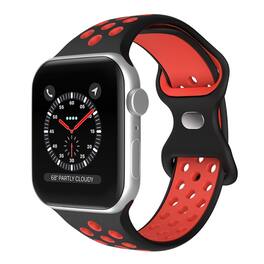 StrapsCo - ColorBlock Active Strap Silicone Rubber Watch Band For Apple Watch - 44mm/45mm/46mm/49mm/Ultra (Short-Medium) - Black & Red