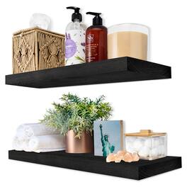 Sorbus - 2 Pack 16" Solid Wood Floating Shelves - for Bathroom Decor, Books, Bedroom & Living Room - Black
