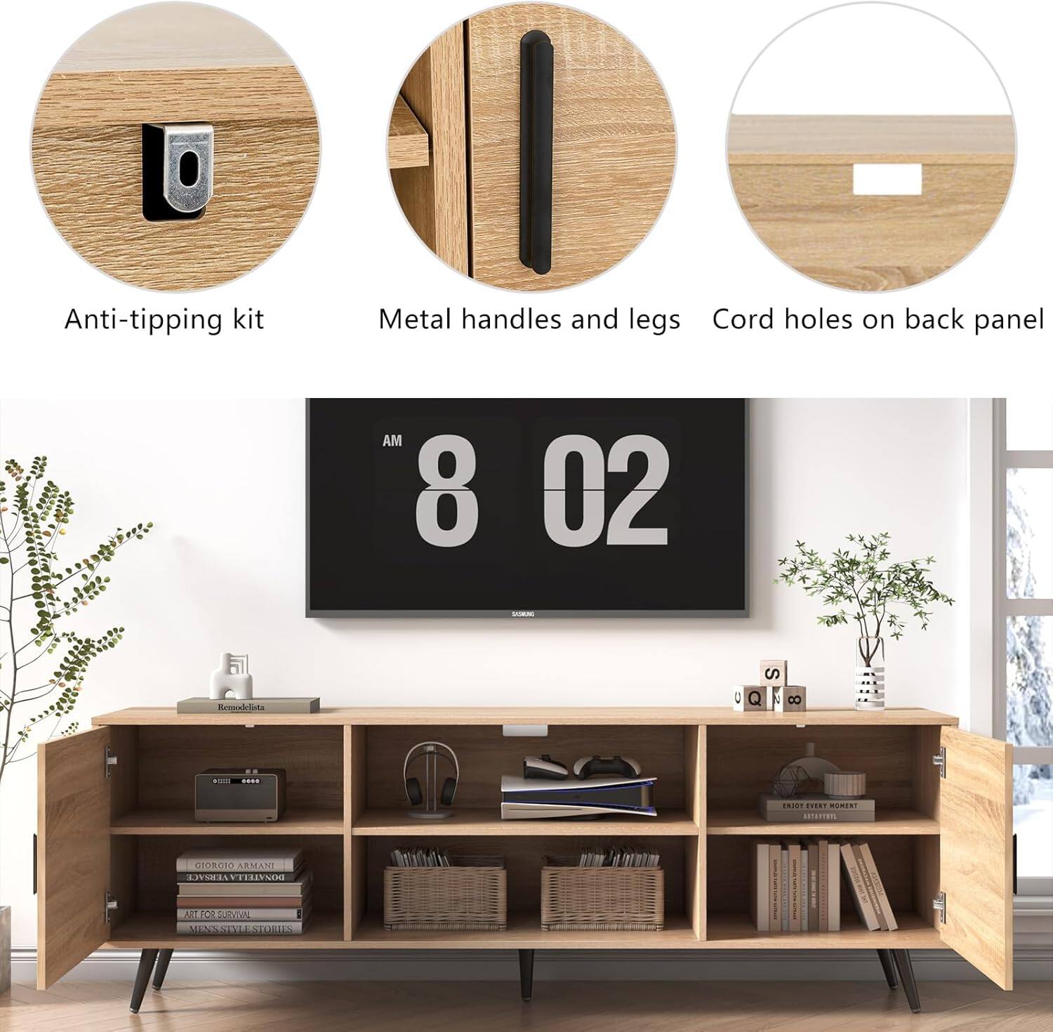 Anti-tipping kit  
Metal handles and legs  
Cord holes on back panel  

AM 8 02  
SAMRING  
Heedelta C S Q 2 0O +...  
N7 ..... RREI ITSTTEN 010RORO  
ARMANI DVANIA VEELLVNO  
VER C FRIN 10150 SENE STRI