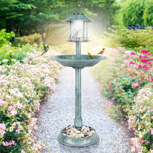 Alt View 9. Winado - 42in Resin Pedestal Bird Bath, Feeder Bowl Freestanding with Solar Lamp, Planter Base for Outdoor Garden Yard Decoration - Dark Green.