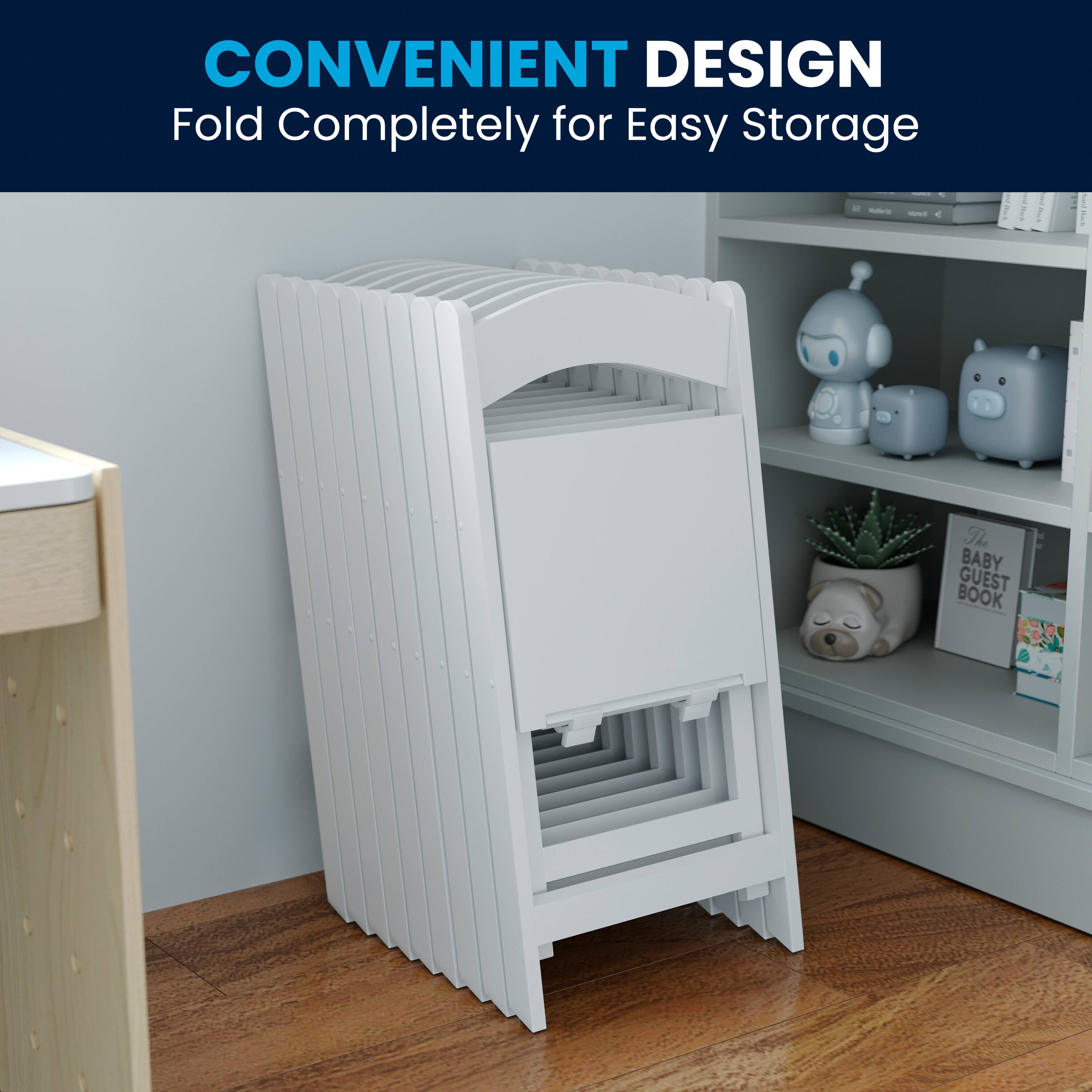 CONVENIENT DESIGN  
Fold Completely for Easy Storage - The BABY GUEST BOOK