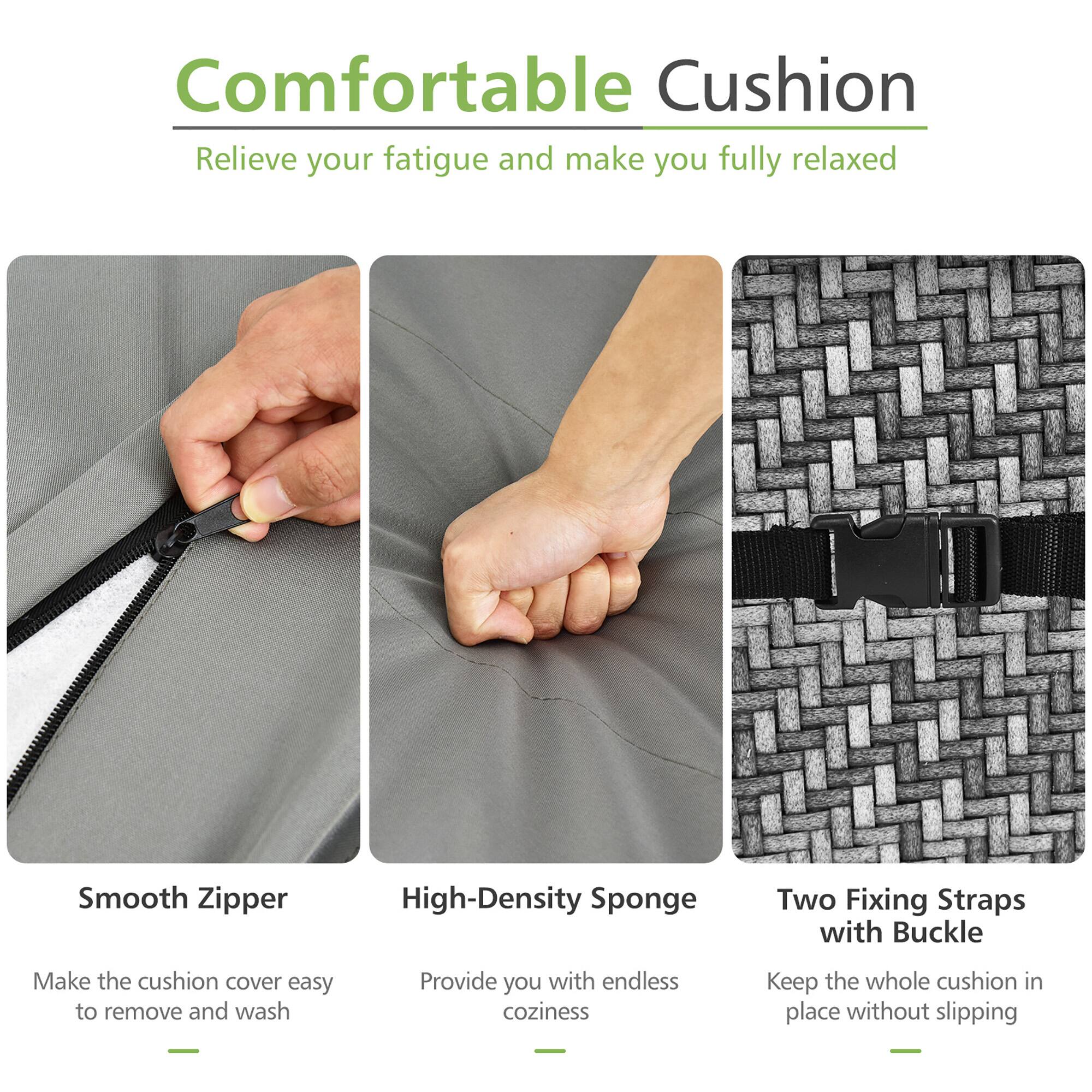 Comfortable Cushion  
Relieve your fatigue and make you fully relaxed  

Smooth Zipper  
Make the cushion cover easy to remove and wash  

High-Density Sponge  
Provide you with endless coziness  

Two Fixing Straps with Buckle  
Keep the whole cushion in place without slipping