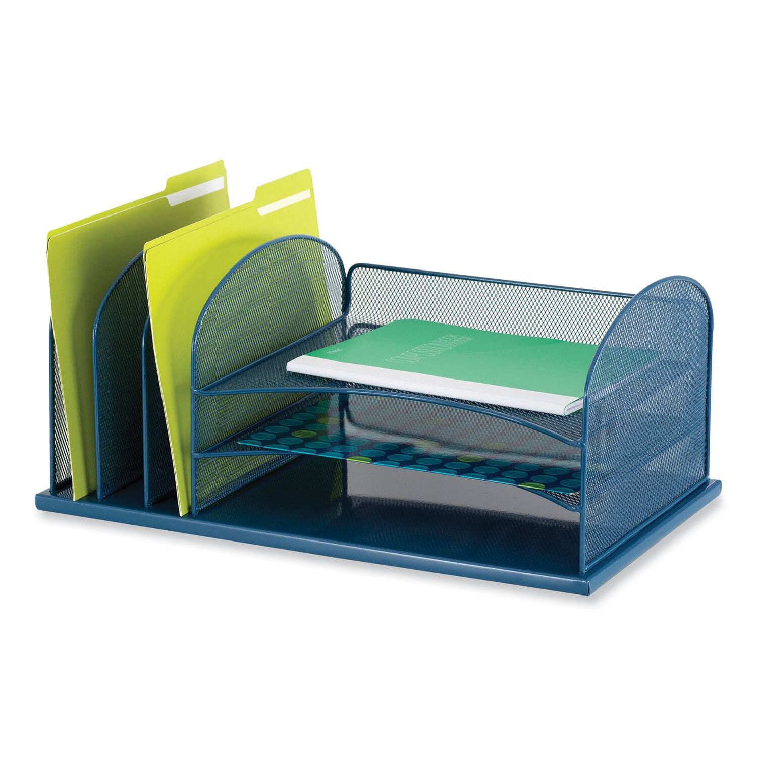 Front. Safco - Safco Onyx Desk Organizer with Three Horizontal and Three Upright Sections, Letter Size Files, 19.25 x11.5 x 8.25, Blue.
