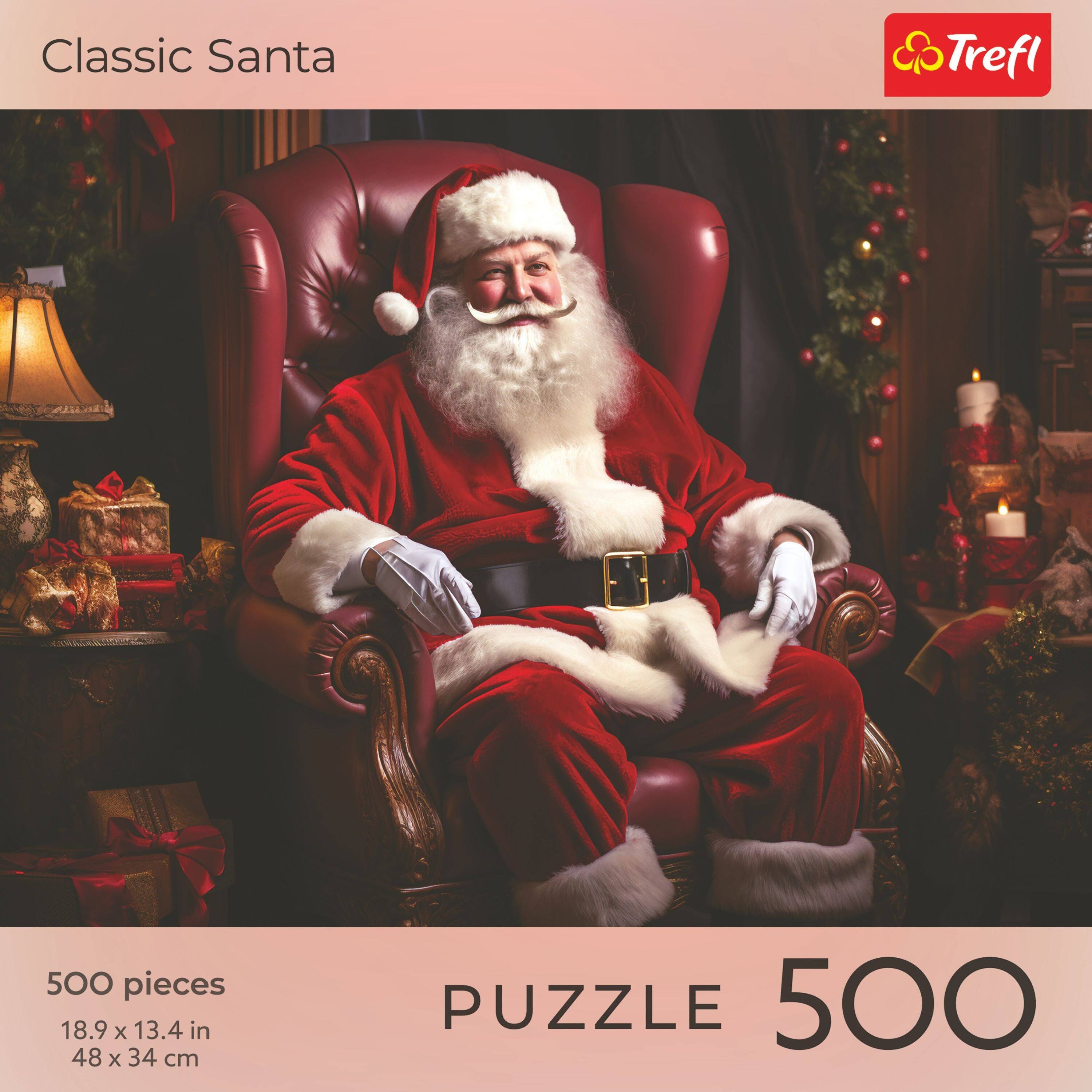Classic Santa  
500 pieces  
18.9 x 13.4 in  
48 x 34 cm  
PUZZLE  
500  
Trefl